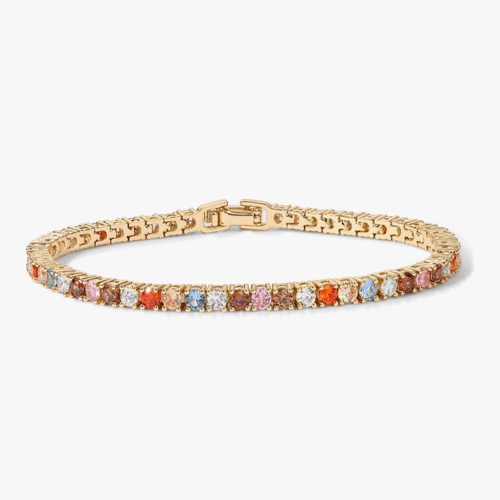 NEW 14K Gold Plated Multi-Colored CZ Tennis Bracelet
